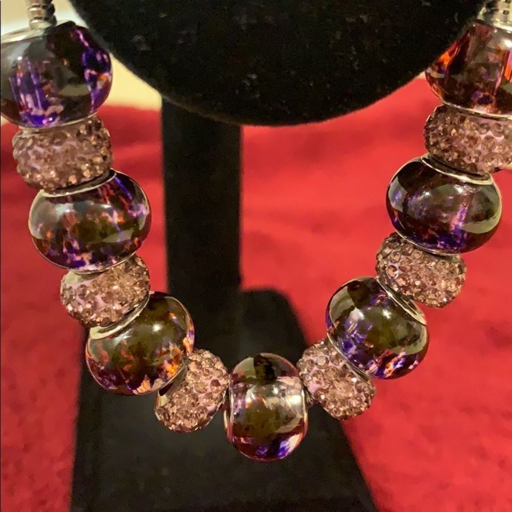 Silver purple beaded bracelet - Picture 3 of 9